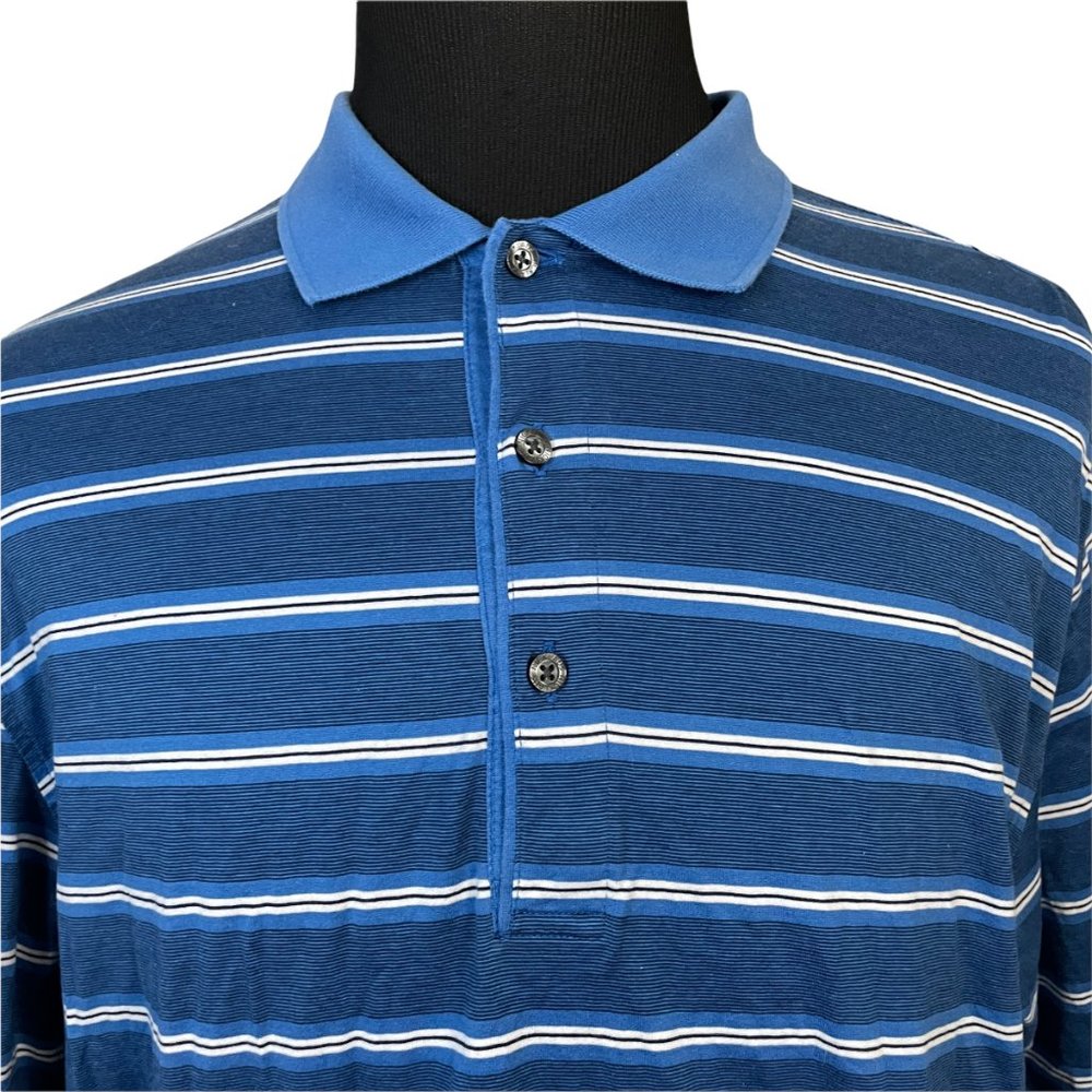 Nicklaus Golf Men's Blue Striped White Black Polo Shirt Large - Picture 3 of 8